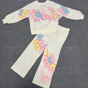 Sanrio Kids Pajama Set - Cream with Pink and Blue Hello Kitty Design